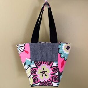 Upcycled, One Of A Kind Vibrant Floral Fabric & Denim Patchwork Bag